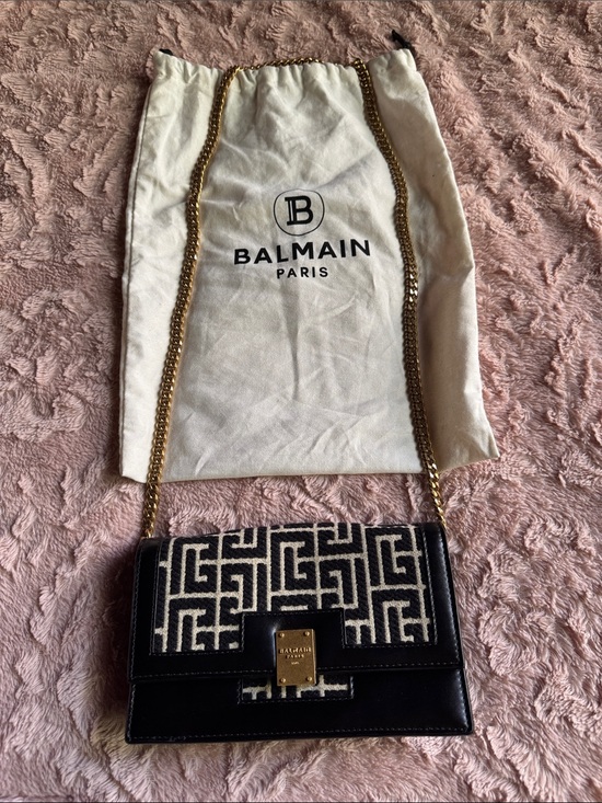Balmain Handbags - Balmain Black & Cream Monogram Crossbody with Gold Chain